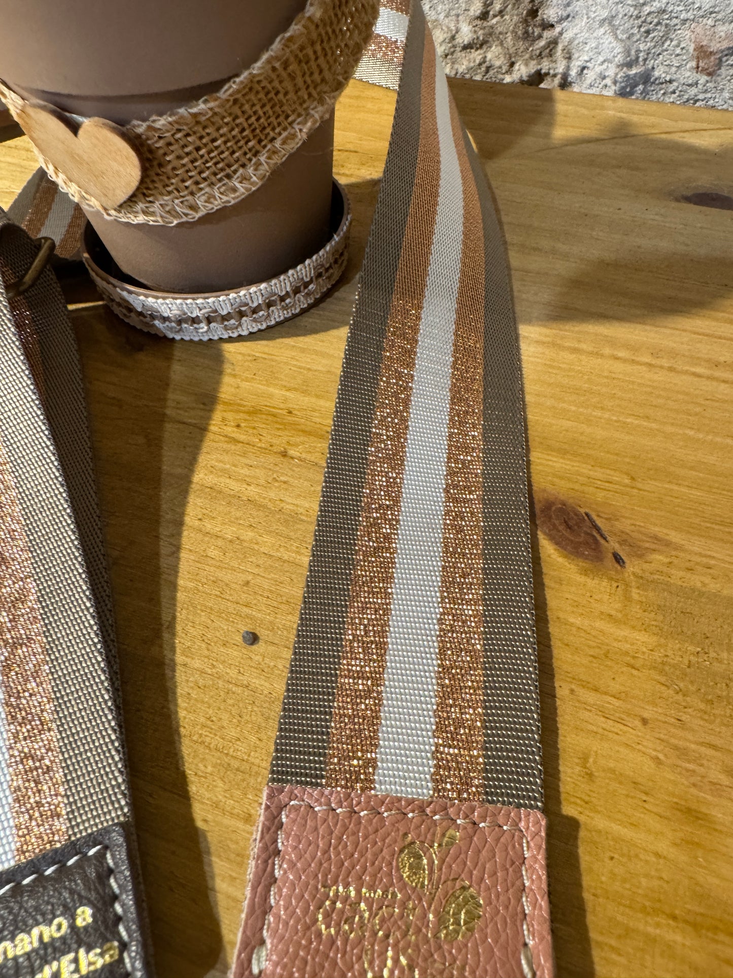 Tracolla in cotone e nylon, ottone, h 5cm lunghezza 125cm